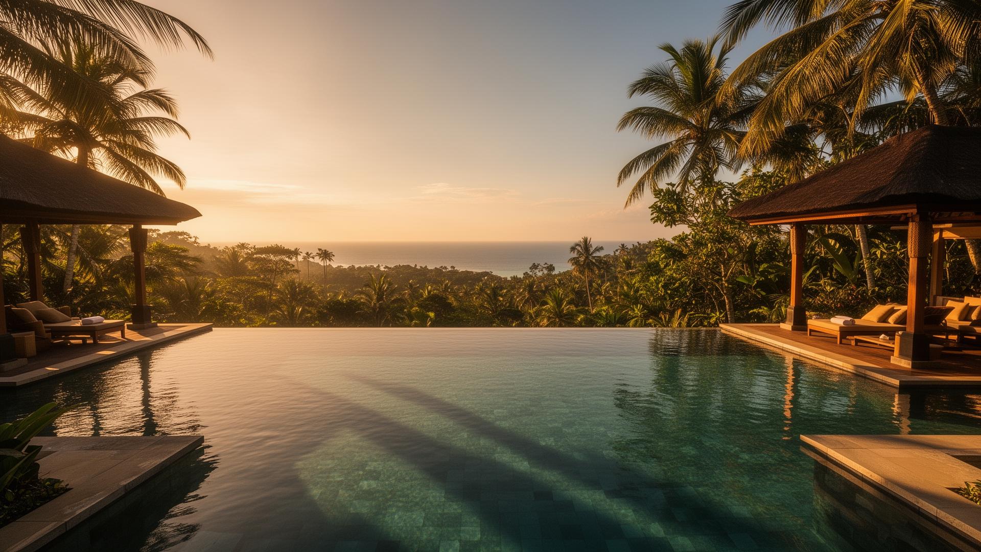 Velora Resort Bali — infinity pool overlooking the Uluwatu coastline at golden hour